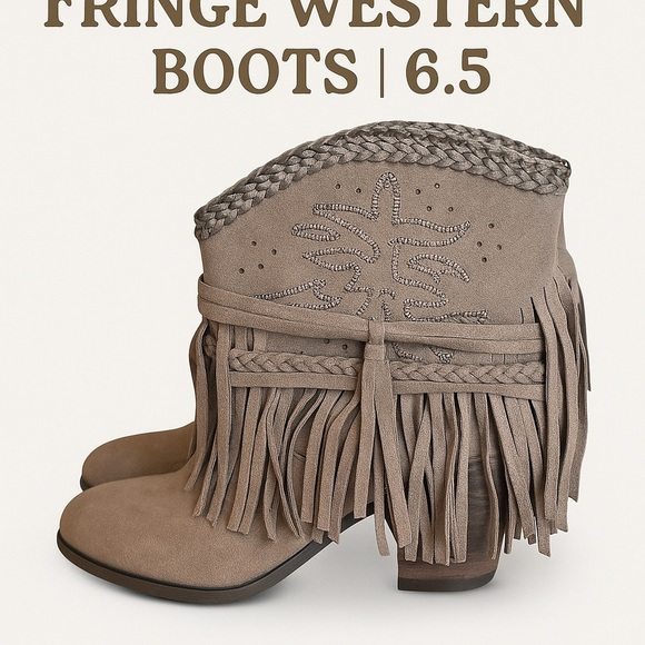 Not Rated Shoes - Not Rated Fringe Western Boots – Size 6.5 Brown Taupe Neutral Boho Festival Fun